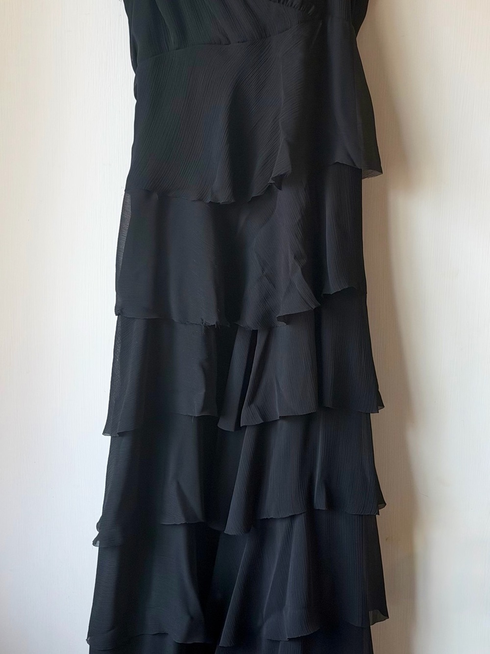 AWADA Black Tiered Ruffle Chiffon Maxi Dress Size 2 Y2K